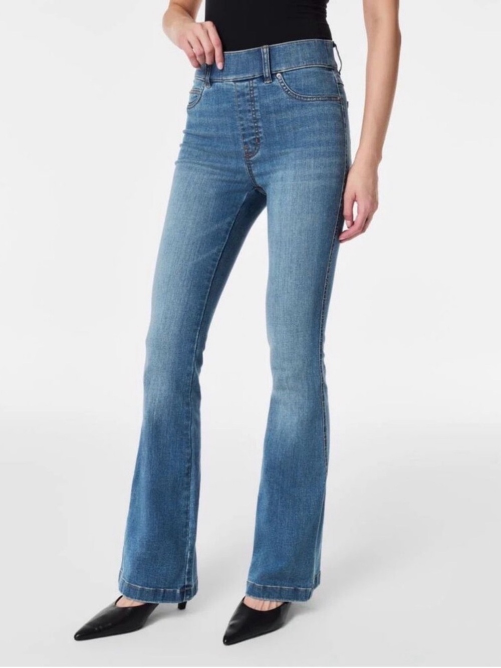 SPANX Women's Light Blue High-Rise Flare Jeans